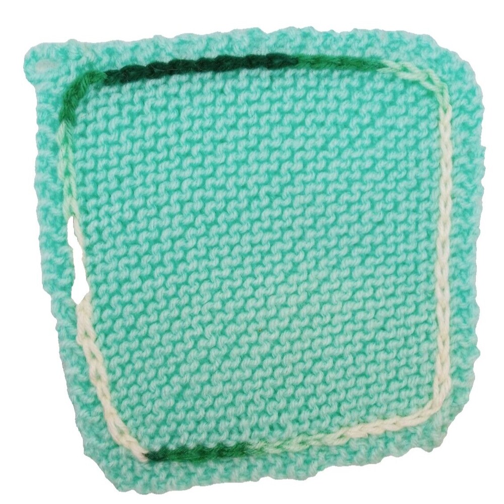 Vintage Pair Hand Knitted Green Pot Holders Made by My Mom 1960's Excellent